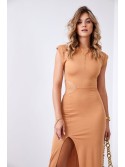 Basic midi dress with a cutout on the side, caramel 110571 - Online store - Boutique